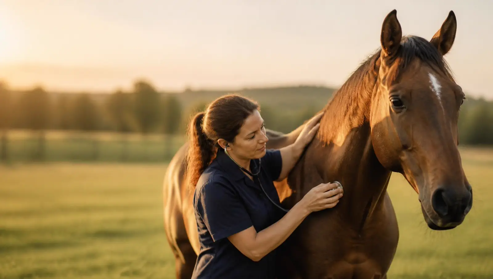 Veterinária examinando um cavalo ao ar livre